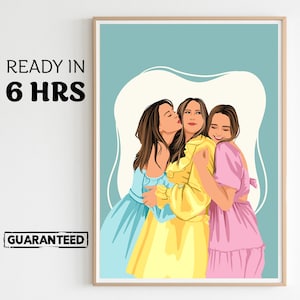 Faceless Minimalist Drawing, best friend portrait, gift for best friend, bestie gift, Faceless Portrait print, Gift for Girls, gift for her