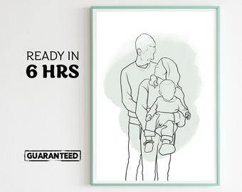 Line Art Drawing, Portrait Art Prints, Fathers Day Gift, Mothers Day Gift, portrait from photo, Wedding Gift, Family Portrait, Modern Decor