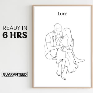 Couples Portrait, Line Artistic, Personalized Artwork, Minimalist Portrait, Gift for Him, Gift For Her, gift for boyfriend, Couple Gift zdjęcie 1