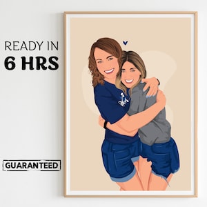 Ritratto senza volto della migliore amica, disegno minimalista, regalo per la migliore amica, ritratto di sorelle, regalo per la migliore amica, regalo personalizzato per la fidanzata, regalo BFF