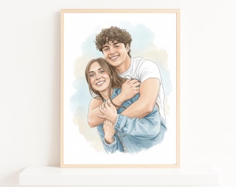 Custom Couple Portrait Watercolor from Photo | Personalized Illustration | Couple Gift