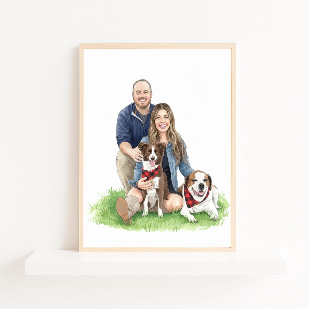 Custom Watercolor Family Portrait From Photo – Family With Pet Painting ...