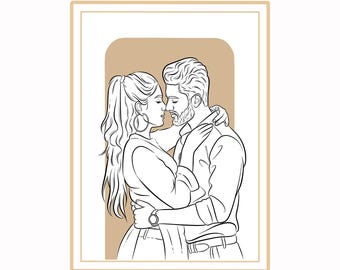 custom Line Art Portrait, personalized portrait for couples, gift for boyfriend, Handmade Gift, gift for couples, Anniversary gift, Art gift