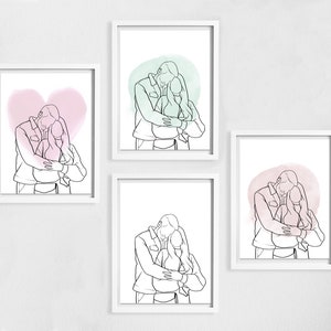 Soulmate Gift Ideas, Illustration Prints, Line Art Gifts, Portrait Art Prints, Personalised Gift, Gift For Mom, Gift For Mother, Gift Dad image 8