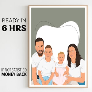 Regalo di stampa personalizzato per la famiglia, disegno di cartoni animati da foto di famiglia, disegno minimale per papà, ritratto per la festa del papà, ritratto per San Valentino