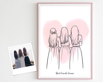 Portrait Prints, Custom Line Drawing, sister tatoos, Line Art, Gift For Girls, gift for best friends, Friendship, Gift for sister, Minimal