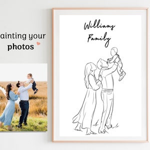 Personalisiertes Geschenk für Vater, Linie Zeichnung, Geschenk für Familie, individuelles Porträt, minimales Geschenk für Mutter, individuelle gesichtslose Zeichnung, Familienporträt Bild 8