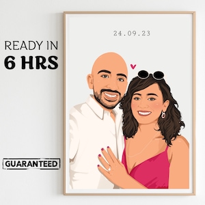couple faceless drawing, faceless portrait print, Wedding anniversary gift, Engagement Photo Illustration, Valentine gift for boy, Digital