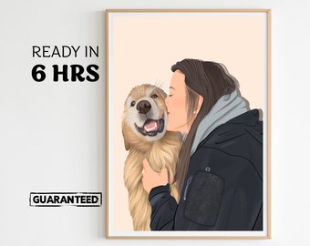 Custom Portrait With Pet: Personalised Pet Painting From Photo