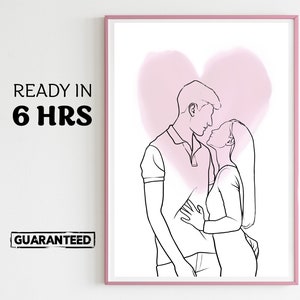 Line Art, Ritratto minimalista, Arte digitale, Ritratto personalizzato, Regalo per la madre, Festa del papà personalizzata, Anniversario di matrimonio, Regalo anima gemella, Amore
