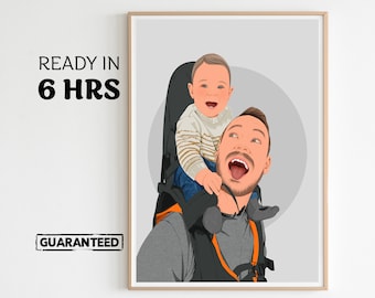Personalized Father&#39;s Day Gift, Custom Dad Portrait, Custom Faceless Portrait, gift for family, Gift for Mom, Cartoon Drawing , gift for Dad