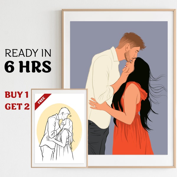 portrait de couple, cadeau pour couple, portrait sans visage, dessin de fiançailles, portrait de petit ami, portrait de famille, cadeau personnalisé, cadeau pour lui