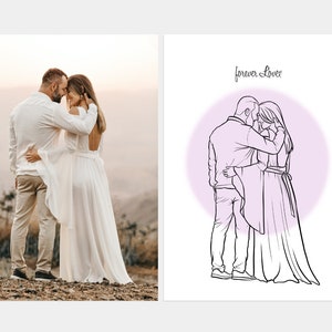 Benutzerdefinierte Heiratsantrag Zeichnung, Hochzeit Illustration Idee, Valentinstag Geschenk, benutzerdefinierte Porträt für ihn, Verlobungsskizze des Paares, Liebe Bild 3