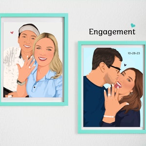 regalo de compromiso personalizado, retrato sin rostro, retrato de pareja, dibujo de pareja, dibujo de compromiso, regalo para pareja, propuesta de matrimonio, regalo Bff imagen 3