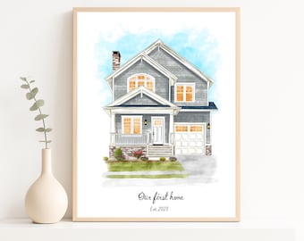 Custom House Portrait from Photo, Personalized Home Illustration, Housewarming Gift, Watercolor House Portrait, gift for family, Mom gift