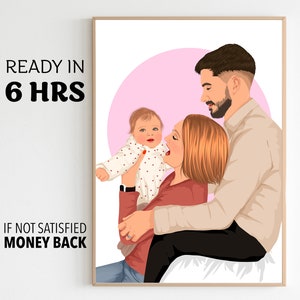 Personalized Family Painting, Wall Art Gift For Family, Cartoon Portrait For Husband, Printable Portrait For Family House warming, Dad Gift