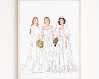 Custom Watercolor Bride and Mother Portrait, Wedding Keepsake (Digital or Print)