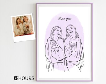 custom minimal drawing for bestie, Custom Gift for best Friend, Personalized Gift for Bestie, Bestie's birthday sketch, friendship portrait