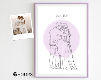 cadeau de mariage, dessin au trait pour cadeau d'anniversaire, portrait personnalisé à partir d'une photo de demande en mariage, cadeau personnalisé, idée cadeau pour couple, amoureux