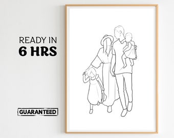 Custom Family Line Art Portrait, Personalized Gift (Digital File)