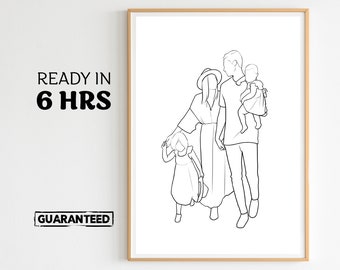 Dessin au trait personnalisé, dessin au trait, portrait de famille personnalisé, cadeaux pour la famille, illustration de portrait de famille personnalisé, cadeau pour papa, cadeau pour mère