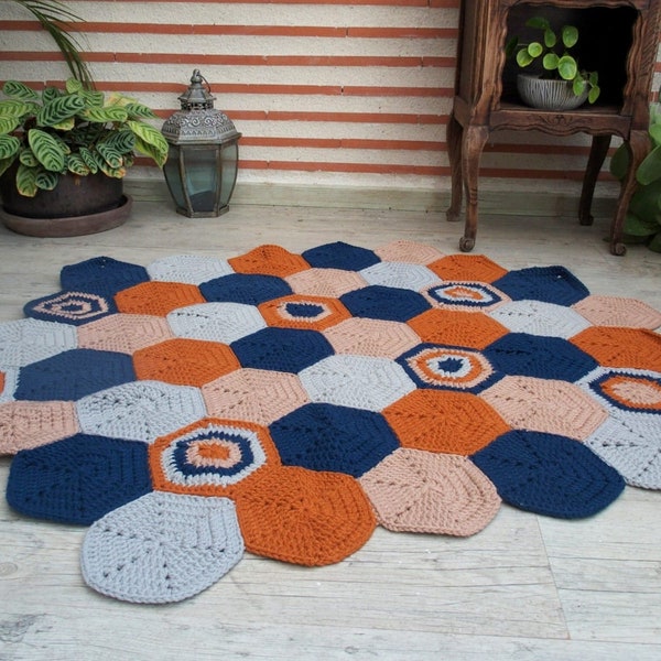 Tapis hexagonal au crochet - fait main