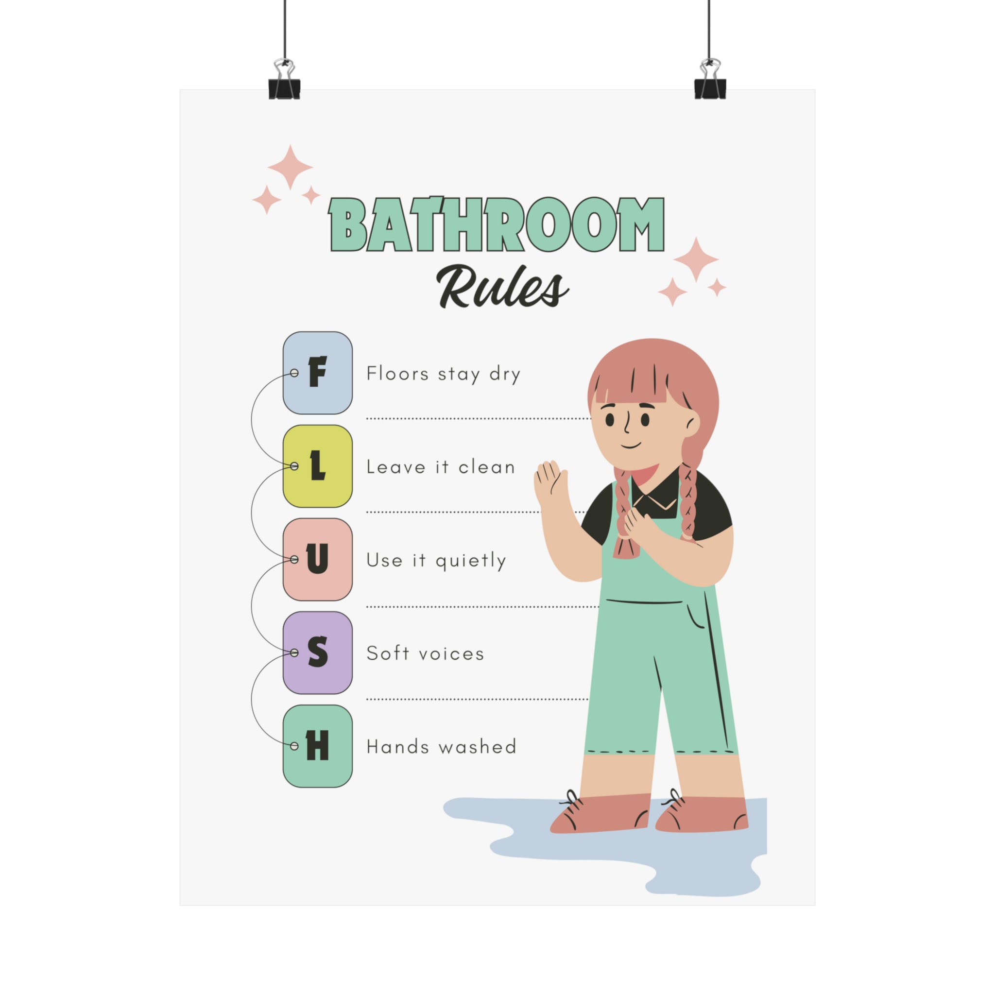 Bathroom Rules Poster Restroom Wall Prints, Bathroom Rules Quotes