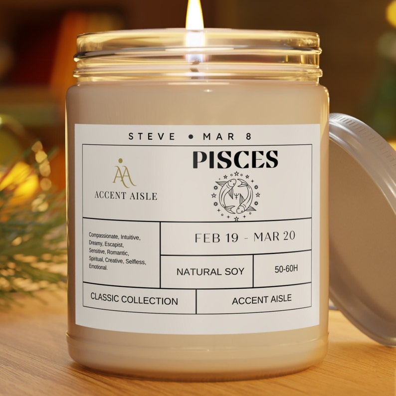 Pisces Birth Month Zodiac Soy Candle, Astrology Candles, Choose Your
