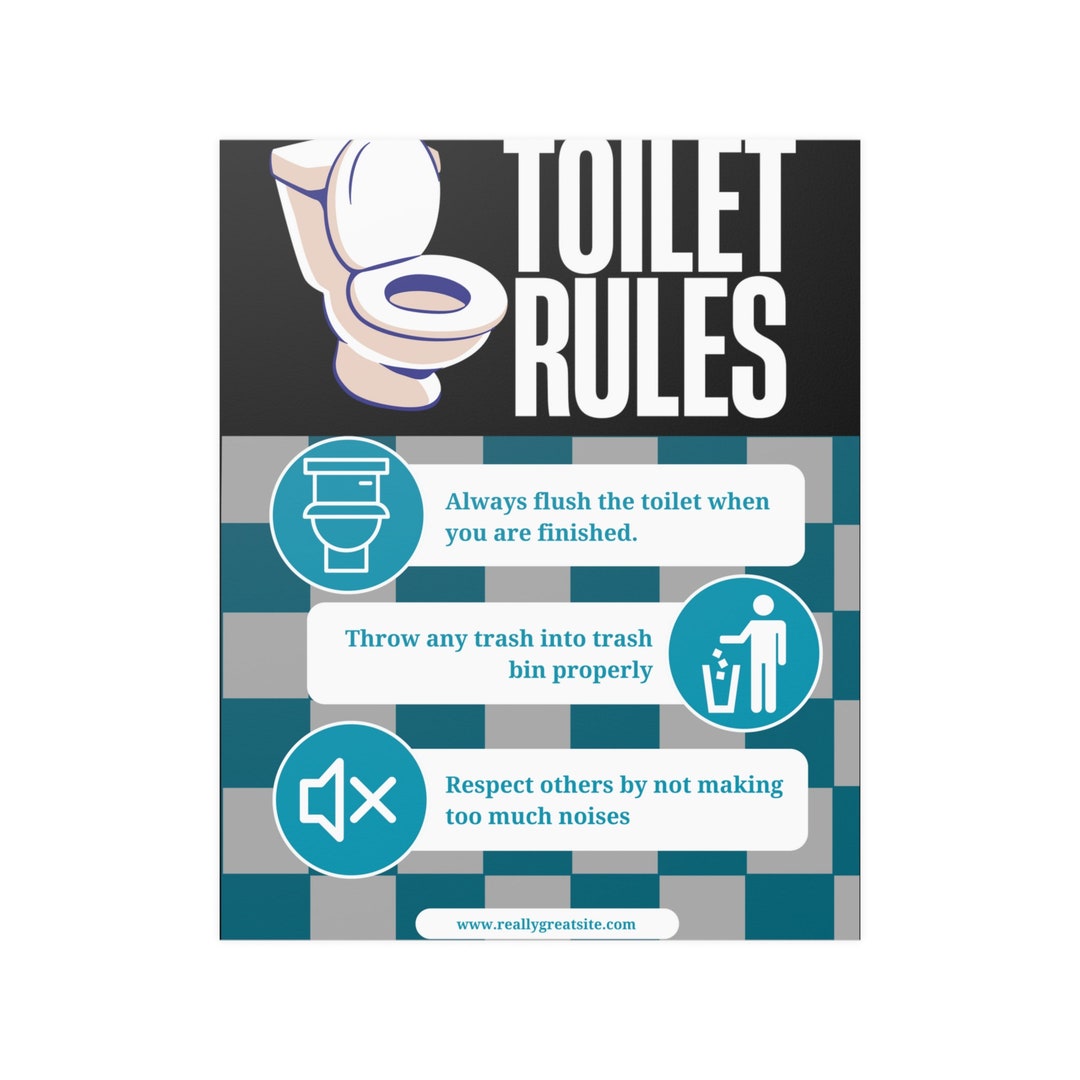 Toilet Rules Poster Restroom Wall Prints, Bathroom Rules Quotes, Above