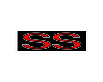 Old School Red SS Muscle Car Emblem Sticker - Durable Adhesive Vinyl, Bubble-Free, High Quality, Long Lasting, Weather Resistant