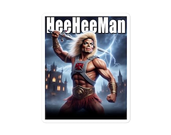 HeeHeeMan Cosmic Sticker - Durable High Opacity Adhesive Vinyl, Master of the Universe, Hehe, Spoof, Funny, Meme, Weather Resistant
