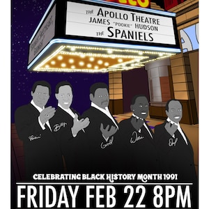 Vintage 1991 Black History Month Concert Poster Print of the Doo-wop Band &#39;The Spaniels&#39; at the Apollo Theatre, New York City