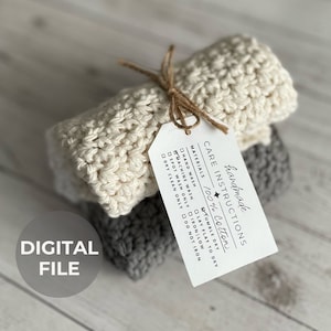 Druckbare Pflegeanleitung, Waschanleitung, Etikett zum ausdrucken, Handgemachte häkeln oder Stricken Pflegekarte zum Ausdrucken