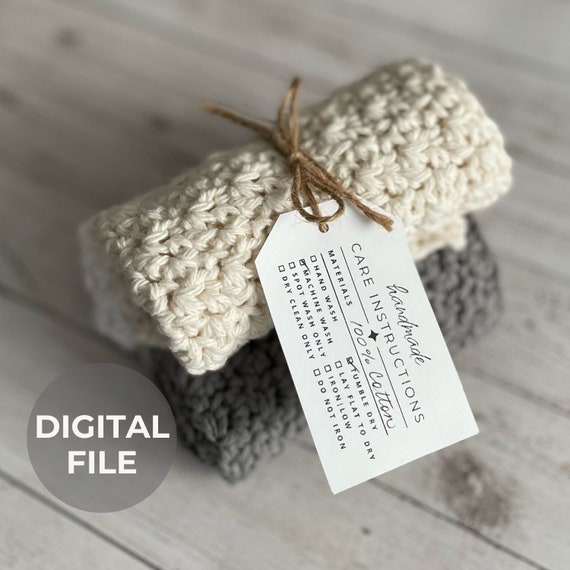 Printable Care Instruction Tag, Washing Instructions Printable Label, Handmade Crochet or Knit Care Card Printable