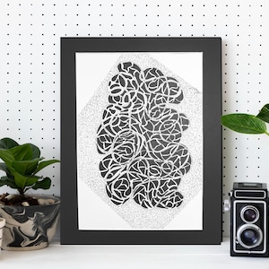 Minimalist Black & White Art, Modern Wall Decor, A4 Abstract art, Original Ink Drawing, Abstract painting, Abstract minimalist art in Frame