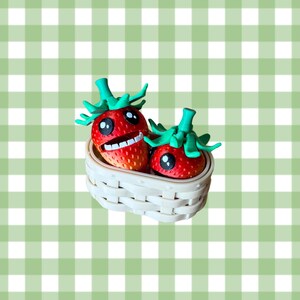 Strawberry Mini Spinning Stem & Smile - Fruit Fidget in Basket - Lil Barry the Articulated Strawberry Fidget Toy - Girly Fidget Toys
