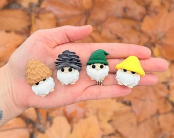 Tiny Mushroom Gnome Fidget Toys - 3D Printed Forest Gnomes - Morel, Oyster, Chanterelle & Gnome - Individual or 4-Pack - Mini Forest Cuties