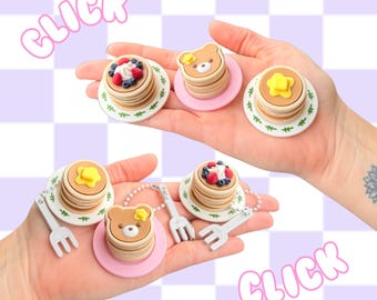 Kawaii Pancake Stack Clicker Fidget - Cute Breakfast Clicker - Teddy Bear, Berry & Butter - 3D Printed Desk Toy or Keychain
