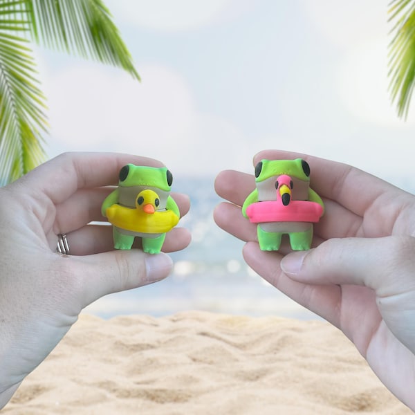 Floaty Frog Fidget – Green Frog with Rubber Ducky or Flamingo Floaty - Frog Lover Gift - Cute Desk Toy - Cute Fidgets For Her