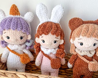 Handmade Crochet Dolls – Amigurumi Bear, Unicorn & Bunny Outfits, Unique Collectible plush Doll Gift