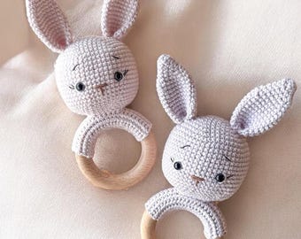 Crochet Bunny Rattle – Handmade Amigurumi