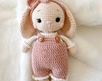 Crochet Bunny with overall - Handmade Amigurumi Rabbit - Baby Room Decor