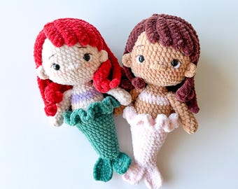 Boneca Pequena Sereia de Crochê – Amigurumi de Pelúcia Feito à Mão
