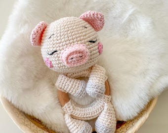 Crochet Piggy Rattle – Handmade Amigurumi - Crochet pig