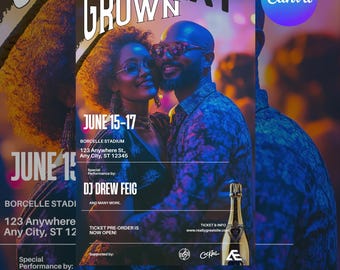 Grown and sexy night  Flyer Editable Canva Template Party & Club Event Invitation Digital Download