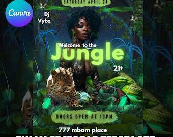 Editable Jungle Party Flyer Template: Canva Club Event Invitation (Digital Download)