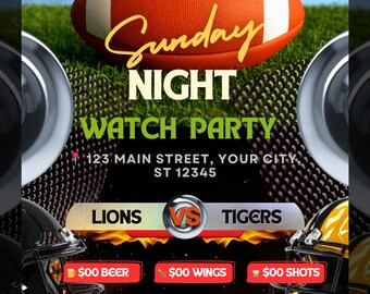 Sunday Night Football Game Day Flyer Template: Editable Watch Party Invitation (Digital Download)