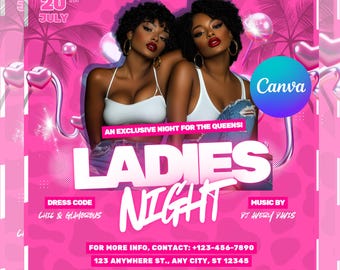 Ladies Night Flyer Editable Canva Template Party & Club Event Invitation Digital Download