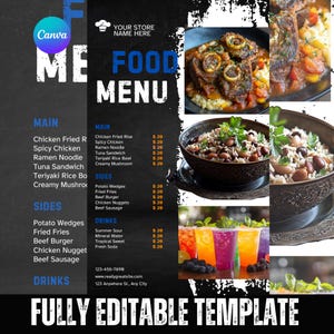 Volante de menú de comida editable / Plantilla de menú de restaurante moderno / Descarga instantánea