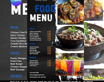 Editable Food Menu Flyer | Modern Restaurant Menu Template | Instant Download